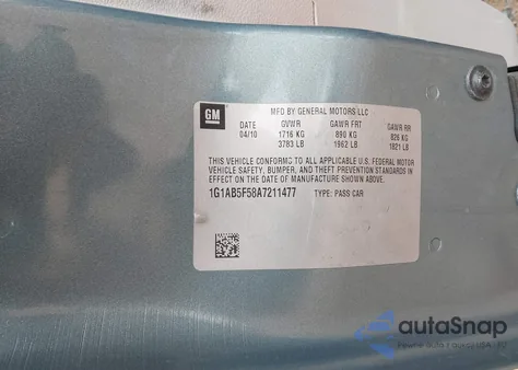 2010 Chevrolet Cobalt Ls from USA, damaged, VIN 1G1AB5F58A7211477